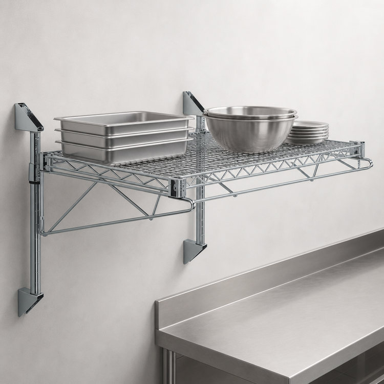 Product image #3 for Quantum Cantilever Single Shelf Wall-Mount Wire Shelving Unit, 36 x 24 Inch, Gray Epoxy Antimicrobial