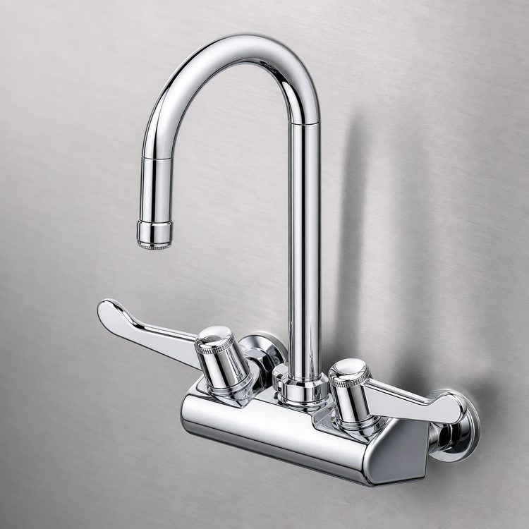 Product image #3 for Equip 4-Inch Wall-Mount Mixing Faucet with 5-9/16-Inch Swivel Gooseneck and Wrist Action Handles