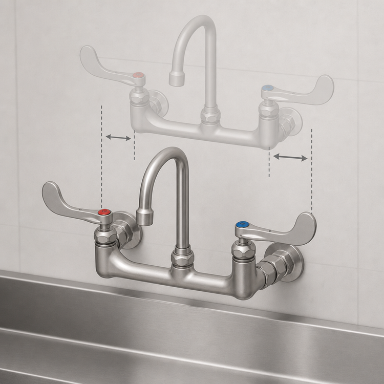 Product image #3 for T&S Brass 8-Inch Wall Mount Double Pantry Mixing Faucet with 3-5/8-Inch Swivel Gooseneck and 1.5 GPM Aerator