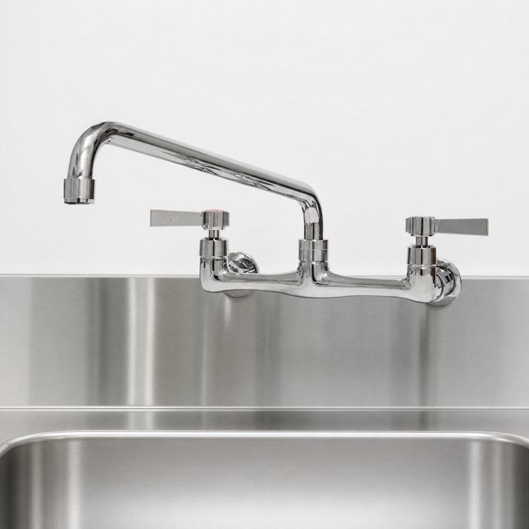 Product image #4 for Advance Tabco K-11 Lead-Free 8-Inch Center Backsplash-Mounted Faucet with 14-Inch Swing Spout