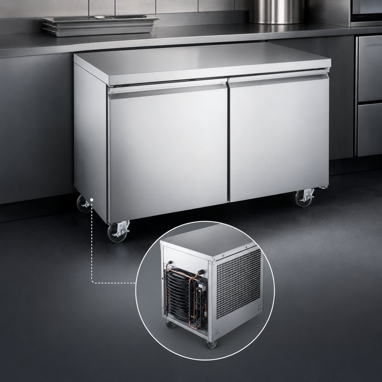Product image #3 for Aurora 2-Section Undercounter Reach-In Freezer with Solid Doors, 11.3 Cu. Ft., Rear-Mounted Self-Contained Refrigeration