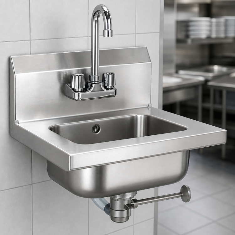 Product image #3 for Eagle Group HSA-10-FO Wall-Mounted 304 Stainless Steel Hand Sink with 14 x 10 x 5 Inch Bowl, Gooseneck Faucet, and Overflow Drain