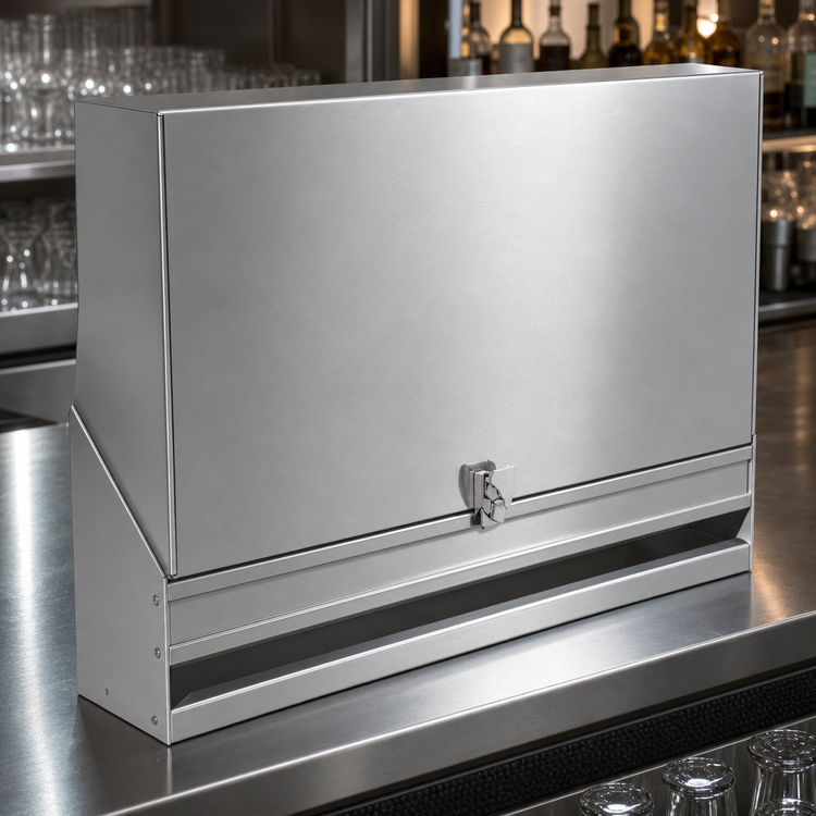 Product image #3 for Advance Tabco Prestige Single-Tier Stainless Steel Speed Rail with Locking Cover, 42-Inch, 10-Bottle Capacity