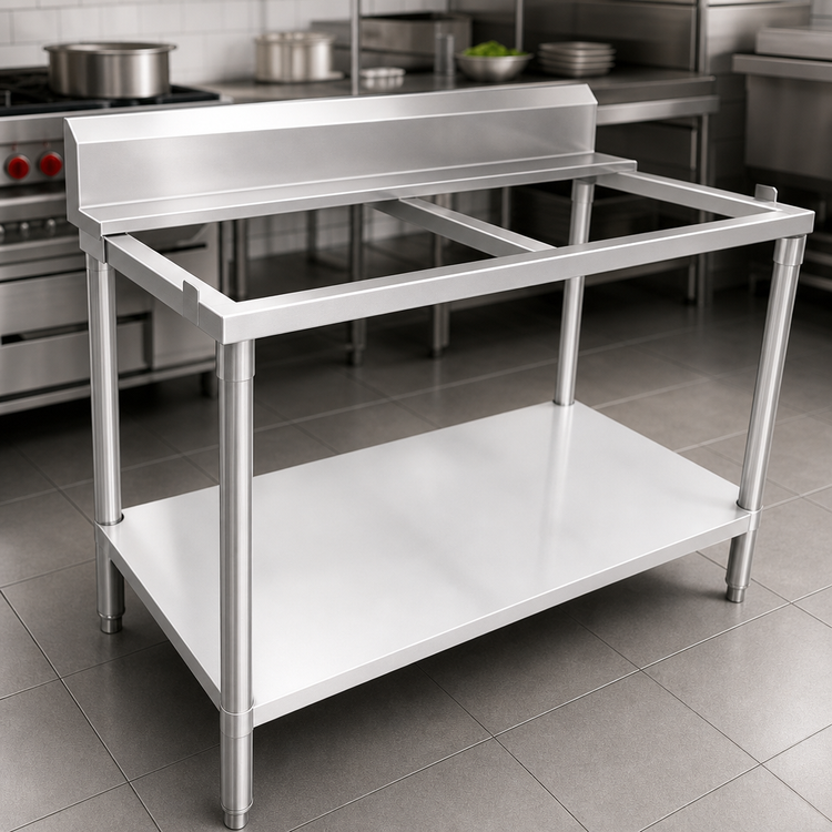 Product image #3 for Omcan Commercial Stainless Steel Poly-Top Work Table Frame with Undershelf and 6-Inch Backsplash, 60 x 30 x 42 Inches