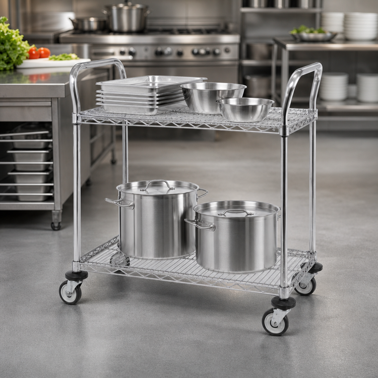 Product image #3 for Metro Super Erecta MW602 Standard Duty 2-Shelf Stainless Steel Utility Cart