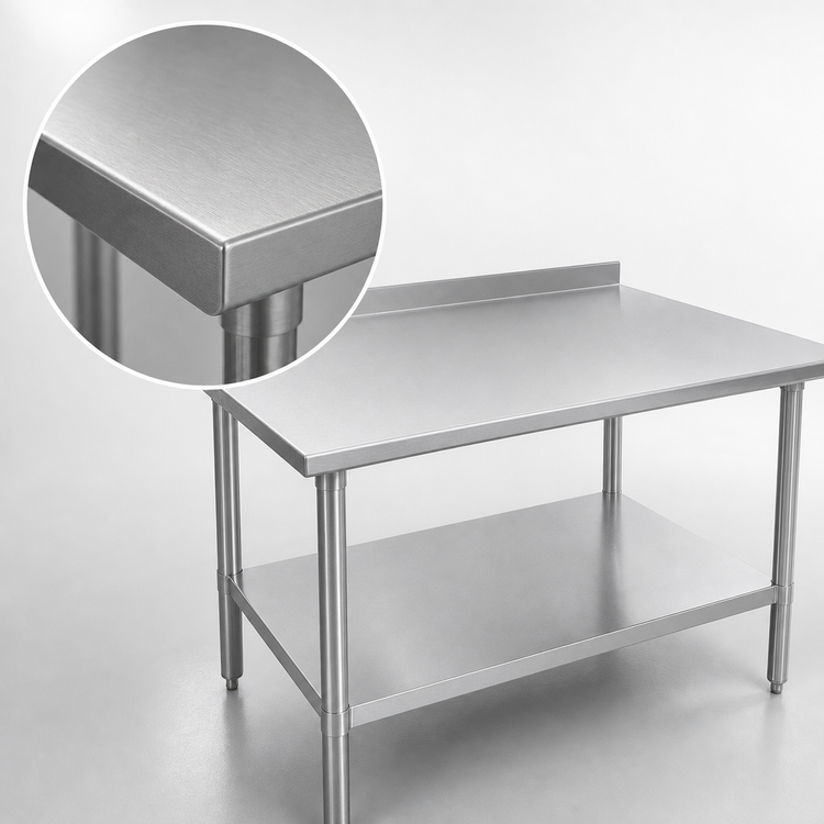 Product image #3 for John Boos Stallion 48" x 36" 14-Gauge Stainless Steel Work Table with 1-1/2" Rear Up-Turn and Adjustable Undershelf