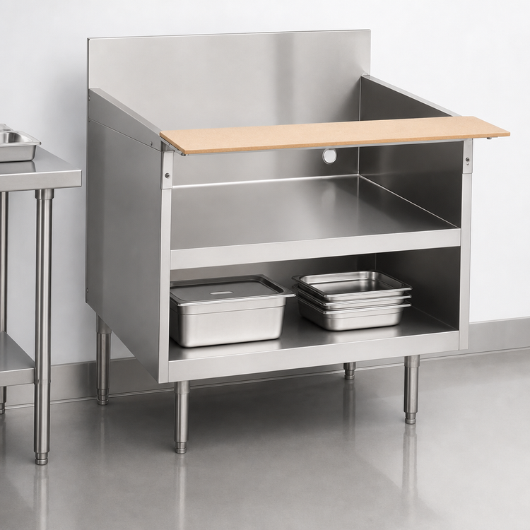 Product image #3 for La Rosa 90" x 30" Open Cabinet Equipment Stand with 304 Stainless Steel and Richlite Cutting Board