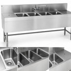 Thumbnail image #3 for Eagle Group Spec-Bar B5.5L-4-19 Four-Compartment Underbar Sink with Left Drainboard, 66W x 19D, Stainless Steel, 8-Inch Backsplash