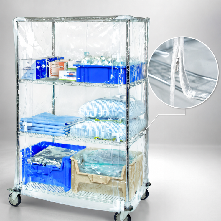 Product image #3 for Quantum Wire Cart Cover, 18"D x 72"W x 74"H, 10-Gauge Clear Vinyl with Zipper Flap