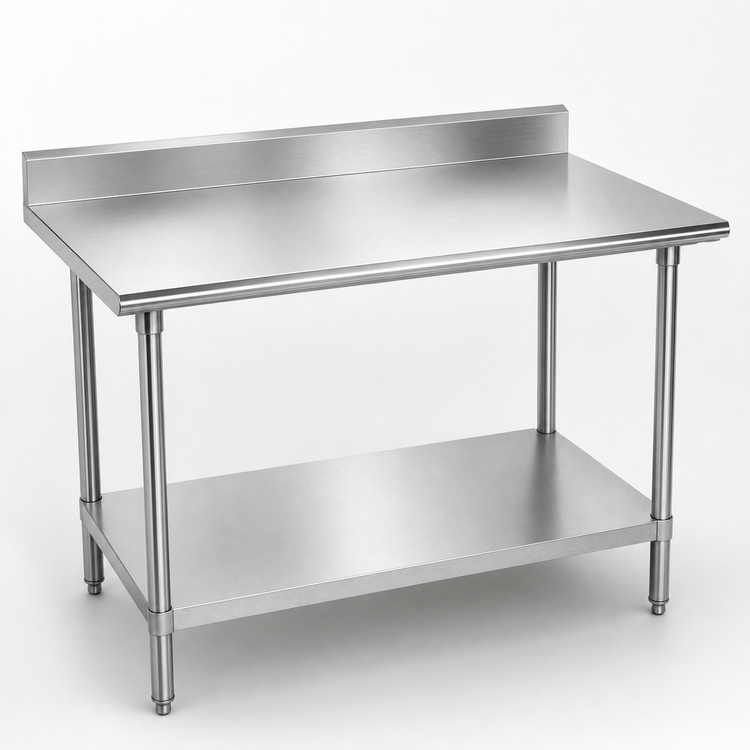Product image #3 for Commercial Stainless Steel Work Table with 5-Inch Backsplash and Galvanized Undershelf, 120 x 24 Inches
