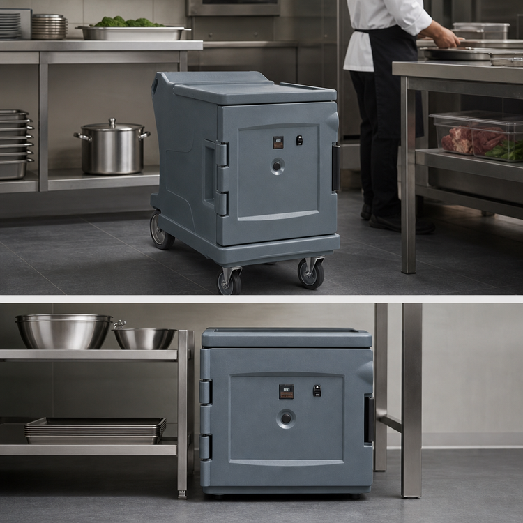 Product image #4 for Cambro Camtherm Low Profile Electric Hot Holding Cart, Single Door, 11 Sheet Pan Capacity, Granite Gray