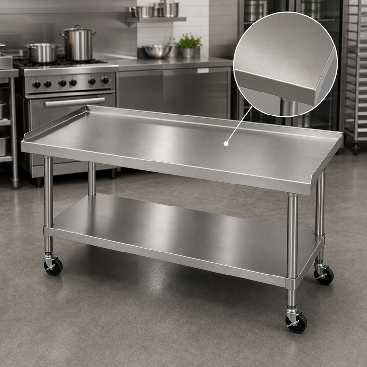 Product image #3 for Advance Tabco Mobile 14 Gauge 304 Stainless Steel Equipment Stand with Adjustable Undershelf and Casters, 60 Inch W x 30 Inch D