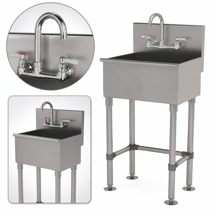 Product image #3 for Advance Tabco One-Station Floor-Mounted Stainless Steel Service Sink with Splash-Mount Faucet, 18 x 17-1/2 Inch