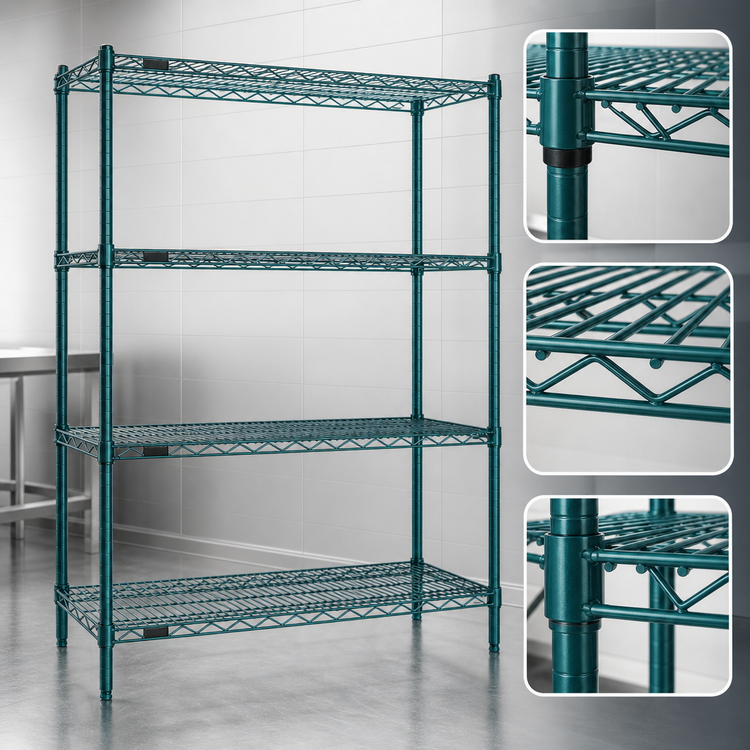 Product image #3 for EagleGard Red-i-Pak 4-Tier Wire Shelving Unit, 60 x 18 x 63 Inches, Blue-Green Hybrid Epoxy Finish