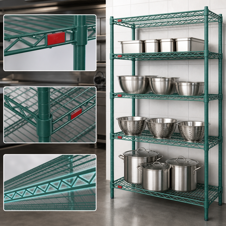 Product image #3 for Eagle Group Valu-Gard 4-Tier Stationary Starter Wire Shelving Unit, 42W x 18D x 74H, Green Epoxy