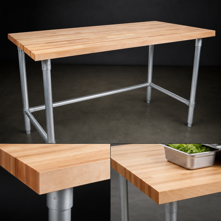 Product image #3 for John Boos HNB09 60" x 30" Wood Top Work Table with 1-3/4" Thick Maple Top and Galvanized Base