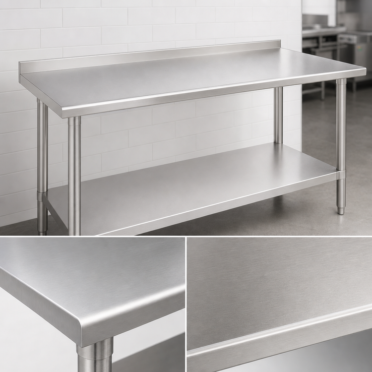 Product image #3 for Duke 72 x 24-Inch Stainless Steel Work Table with 1-1/8-Inch Straight Riser and Stainless Undershelf