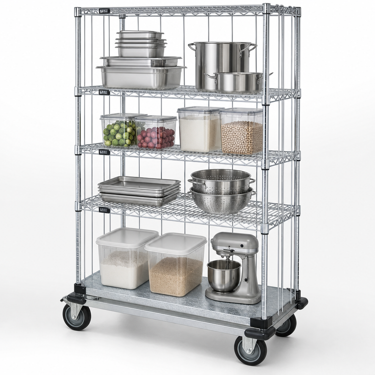 Product image #3 for Quantum 4-Shelf Mobile Enclosure Cart, 36 x 18 x 70 Inches, Chrome Plated Finish
