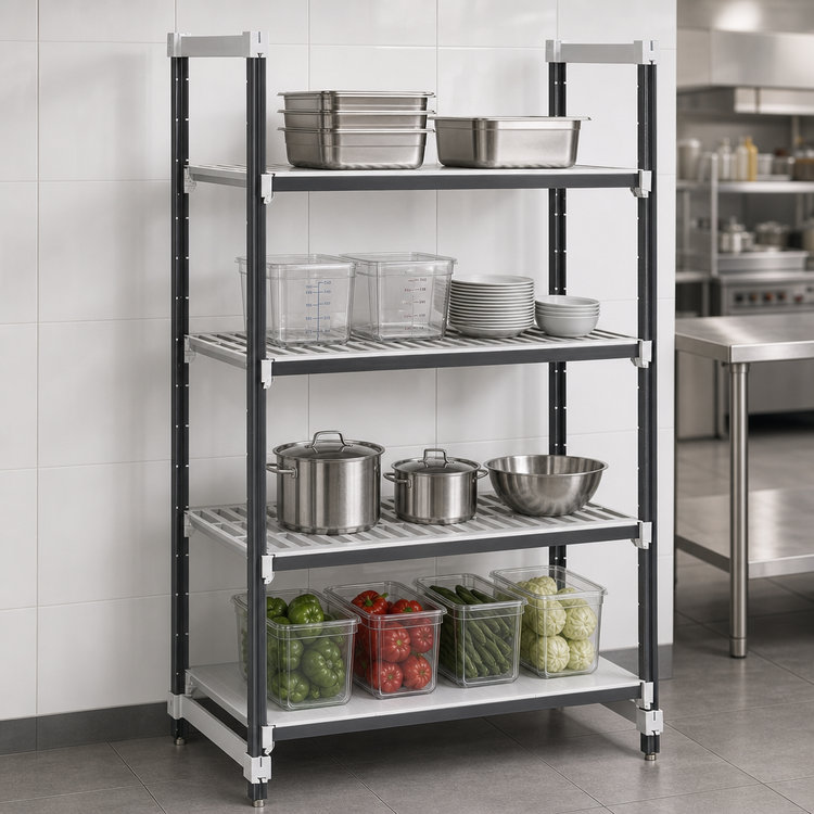Product image #3 for Camshelving Elements XTRA 18" x 42" x 72" Stationary Starter Unit, 4-Tier Vented & Solid Polymer Shelving