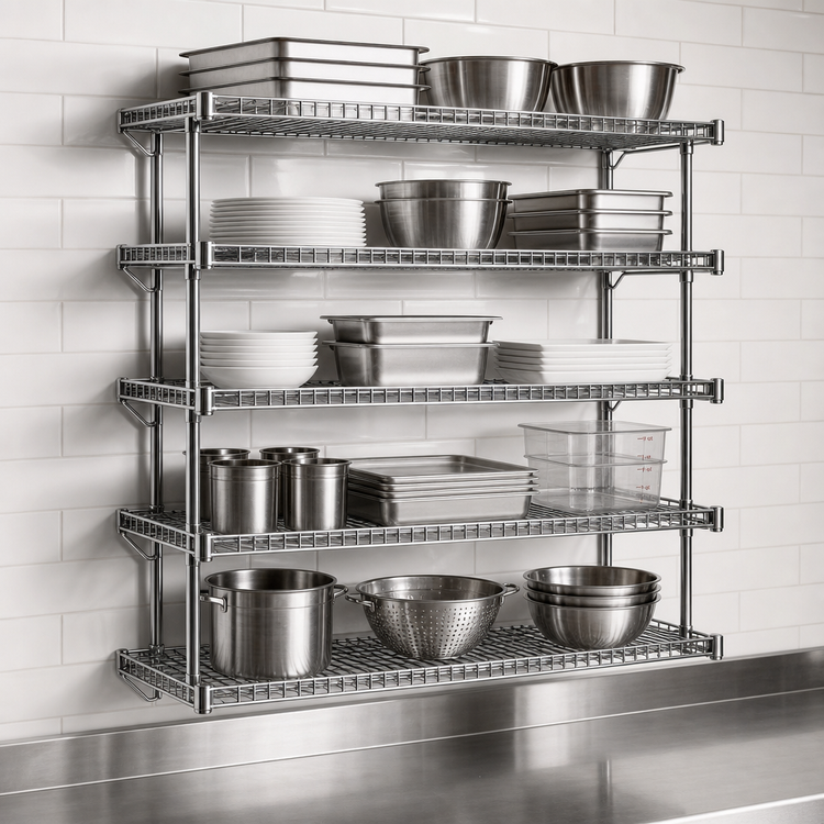 Product image #3 for QuadTruss 5-Tier Piggyback Wall-Mounted Wire Shelf Kit, 24 x 18 Inches, Chrome