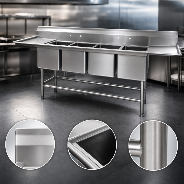 Product image #3 for Eagle Spec-Master FN Series 91" Four-Compartment Stainless Steel Commercial Sink