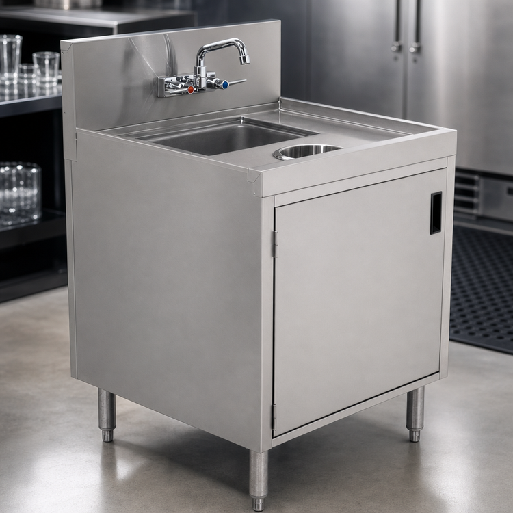 Product image #3 for Advance Tabco Prestige Wet/Dry Waste Cabinet with Hand Sink, Waste Chute, Front Hinged Door, and Deck-Mount Faucet