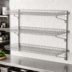 Thumbnail image #3 for Eagle Group QuadTruss S3-3B-SSW1836C 3-Tier Wall-Mounted Wire Shelf Kit, 36"W x 18"D, Chrome