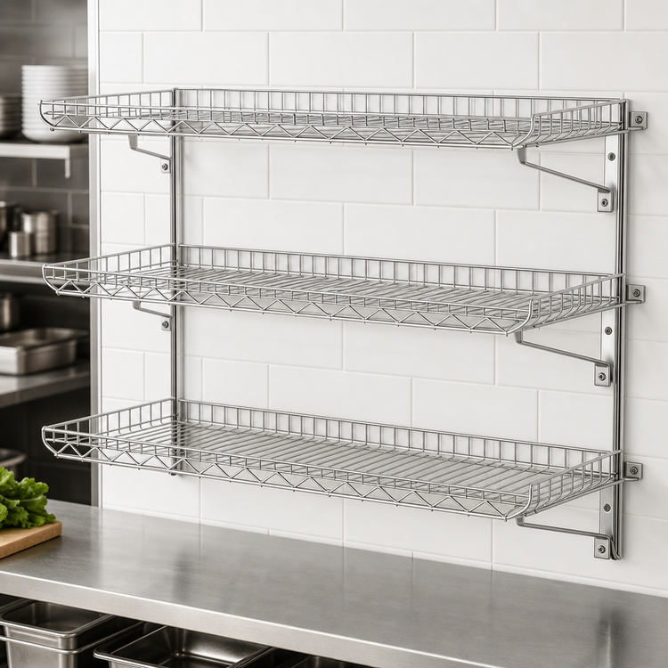 Product image #3 for Quad-Truss 3-Tier Piggyback Wall-Mounted Wire Shelf Kit, 36W x 18D, Chrome