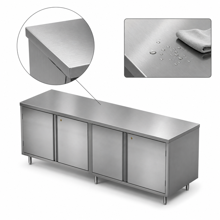 Product image #3 for 96 Inch x 36 Inch Stainless Steel Chef Table with Cabinet Base and Hinged Locking Doors