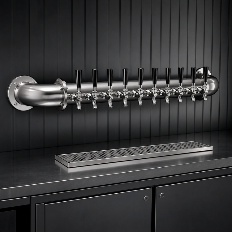 Product image #3 for Glastender Pipe Wall Draft Dispensing Tower, 10-Faucet, Wall Mounted, Air-Cooled, Stainless Steel