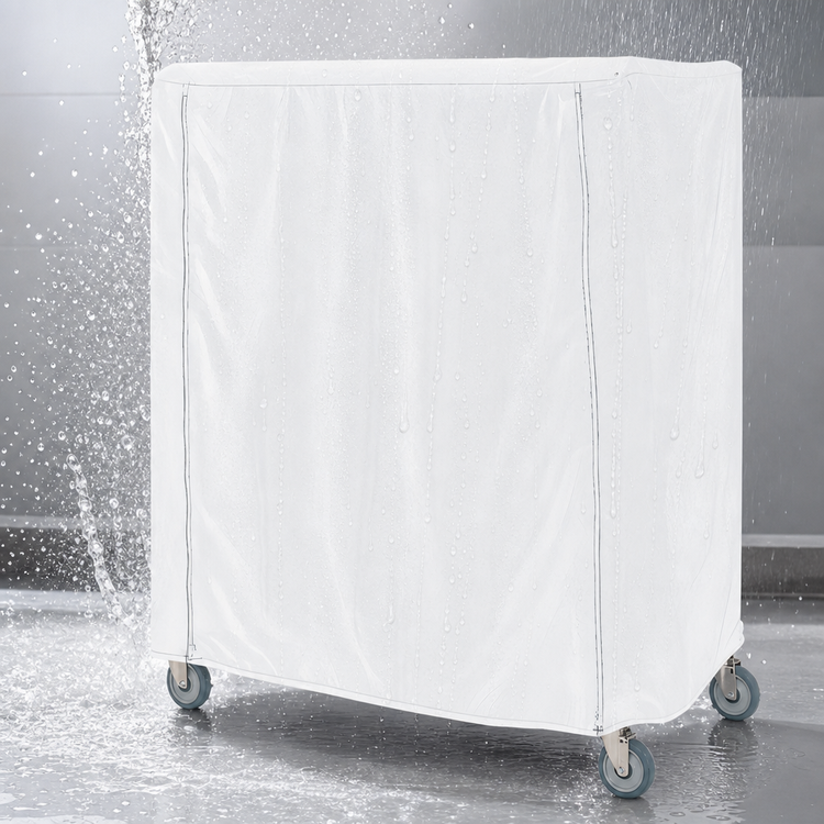 Product image #3 for Metro Waterproof Vinyl-Nylon Coated Banquet Cart Cover with PVC Zipper, 48 x 24 x 74 Inches, White