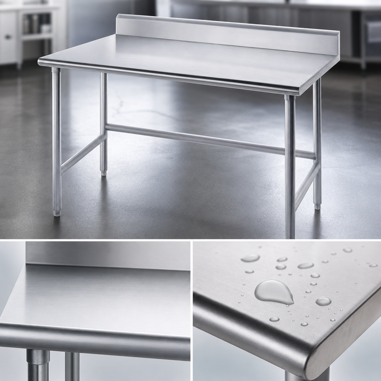 Product image #3 for Advance Tabco 108" x 30" 16-Gauge 304 Stainless Steel Work Table with 5" Backsplash and Galvanized Base