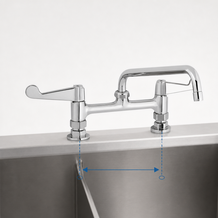 Product image #3 for T&S Brass 8-Inch Center Deck Mount Manual Equip Faucet with 10-Inch Swing Nozzle and Wrist Handles
