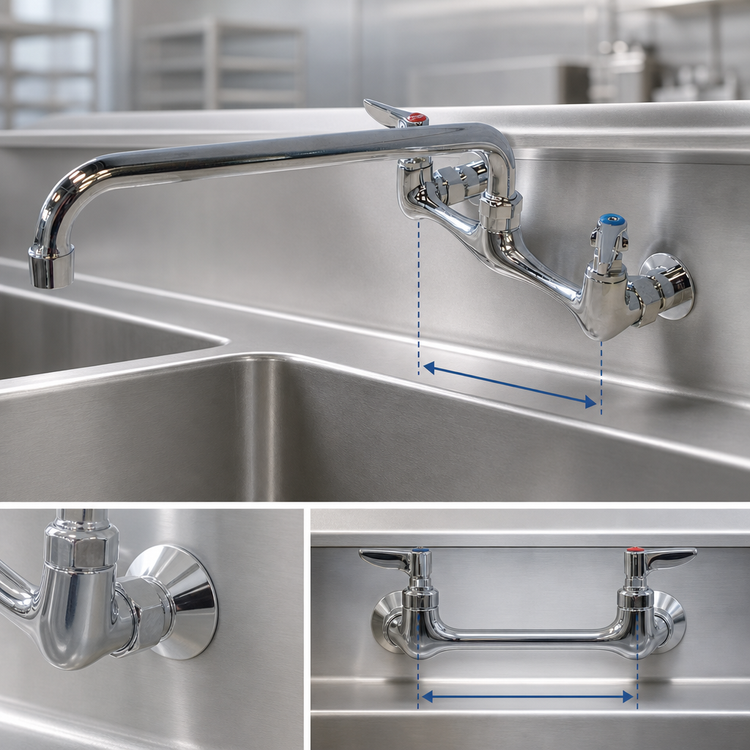 Product image #3 for Omcan Splash-Mounted Commercial Faucet with 8-Inch Centers and 14-Inch Swivel Spout