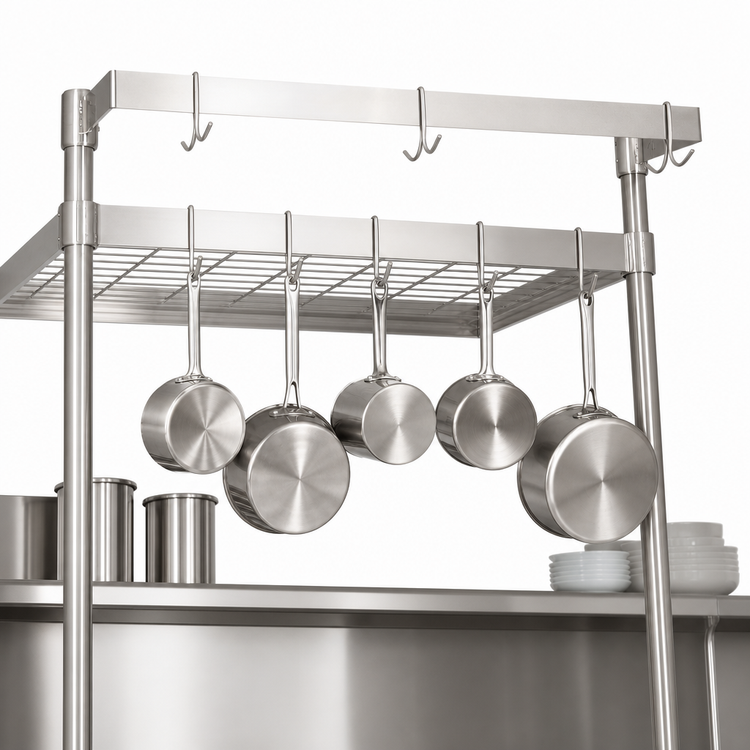 Product image #3 for BK Resources 72-Inch Add-On Pot Rack Bar for APU-72 with 12 Stainless Steel Hooks