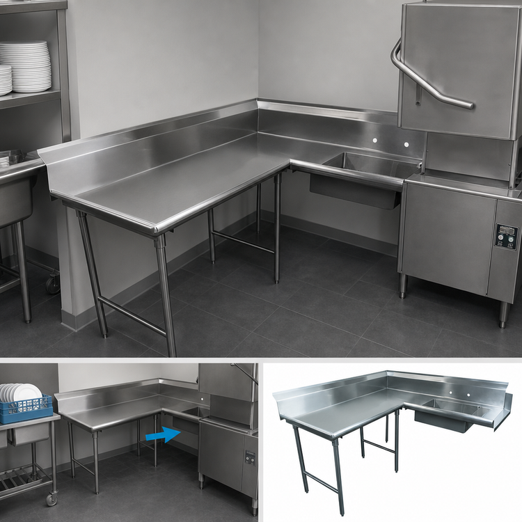 Product image #3 for Advance Tabco Korner 83-Inch Left-Hand L-Shaped Soil Dishtable with Pre-Rinse Sink