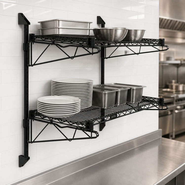 Product image #3 for Quantum Double Shelf Wall-Mount Cantilever Wire Shelving Kit, 30 x 24 Inches, Black Epoxy