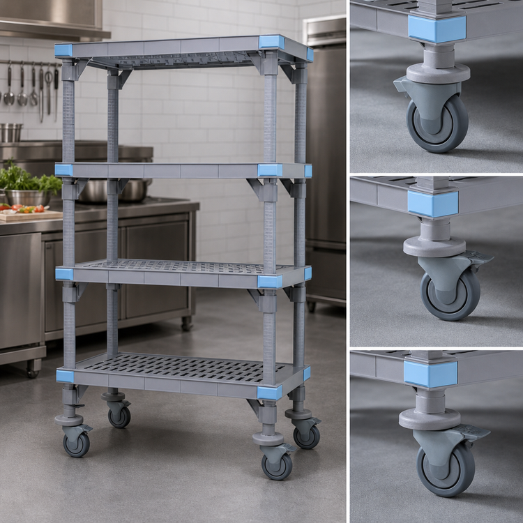 Product image #3 for Quantum Millenia 54-Inch W x 24-Inch D x 62-Inch H Mobile Polymer Shelving Starter Unit, 5 Shelves, Gray