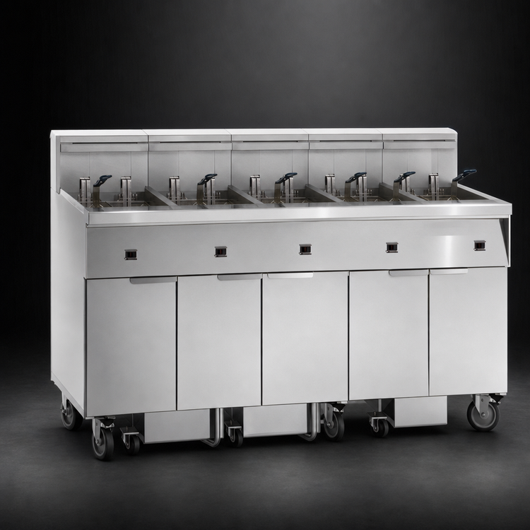 Product image #3 for Imperial 5-Battery Electric Floor Fryer with Built-In Space Saver Filter System, 50 lb Per Tank