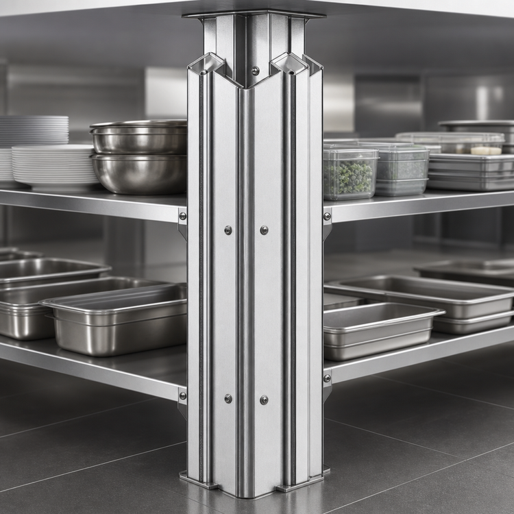Product image #3 for Eagle Group Back-to-Back Stainless Steel Upright Assembly for Cantilevered Shelving, 60 Inch High, Floor-to-Ceiling Mount