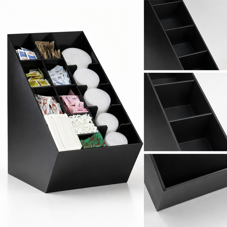 Product image #3 for Dispense-Rite NLO-CTVL Black Polystyrene Lid, Straw & Condiment Countertop Organizer