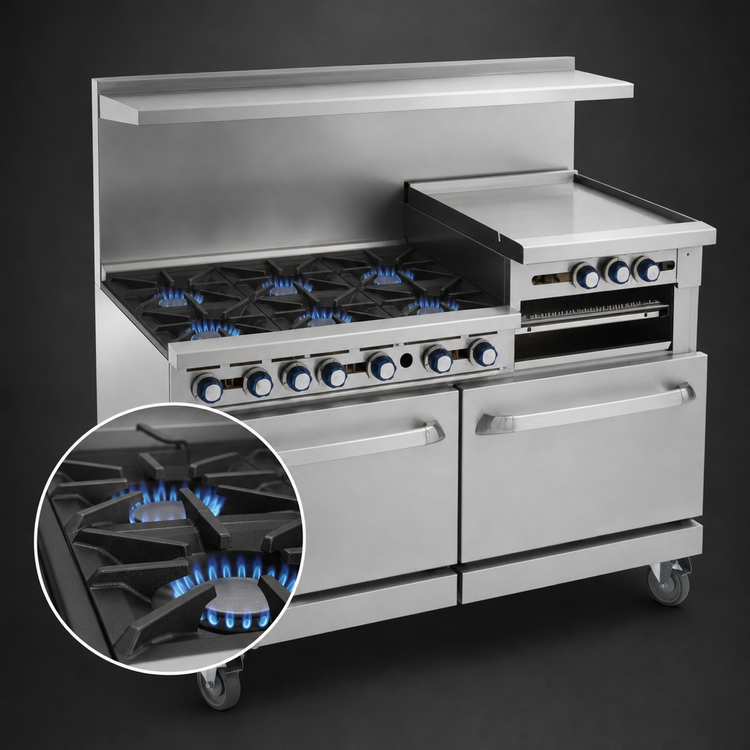 Product image #3 for Imperial Pro Series 60-Inch Gas Restaurant Range with 6 Open Burners, 24-Inch Griddle, and 2 Standard Ovens