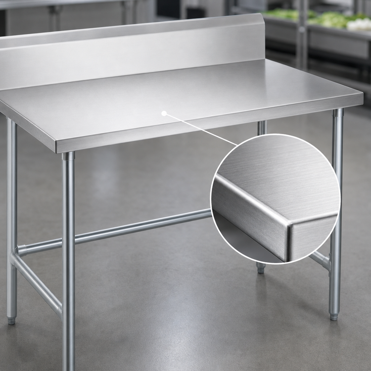 Product image #3 for Advance Tabco 48" x 36" 14-Gauge 304 Stainless Steel Work Table with 10" Backsplash and Galvanized Open Base