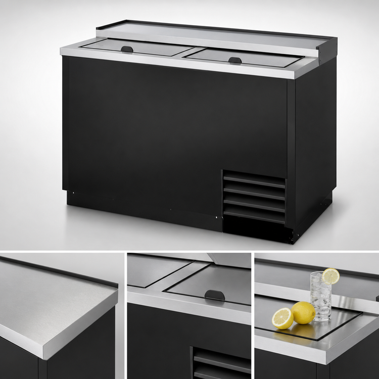 Product image #3 for True TD-50-18-HC Flat Top Bottle Cooler with Stainless Steel Countertop and Dual Lids