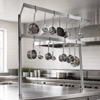 Thumbnail image #3 for John Boos PRD7 Table-Mounted Double-Bar Stainless Steel Pot Rack with 24 Double Hooks, 139-1/4"W