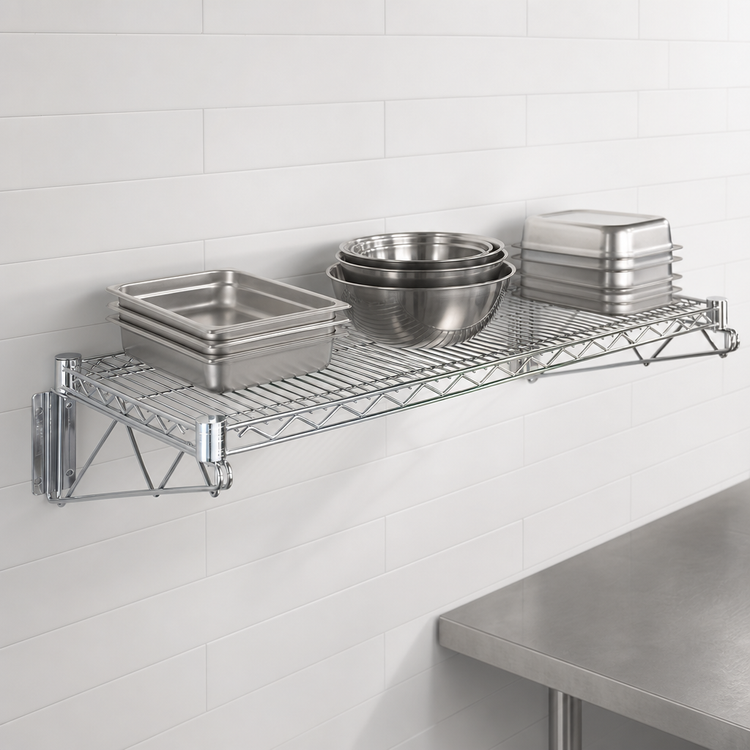 Product image #3 for Quantum Wall-Mount Cantilever Single Wire Shelf, 30 x 21 Inches, Chrome Plated
