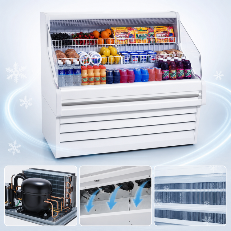Product image #3 for Howard-McCray Ovation Series 51-Inch Self-Contained Impulse Open Merchandiser with Straight Plexi Sides, White