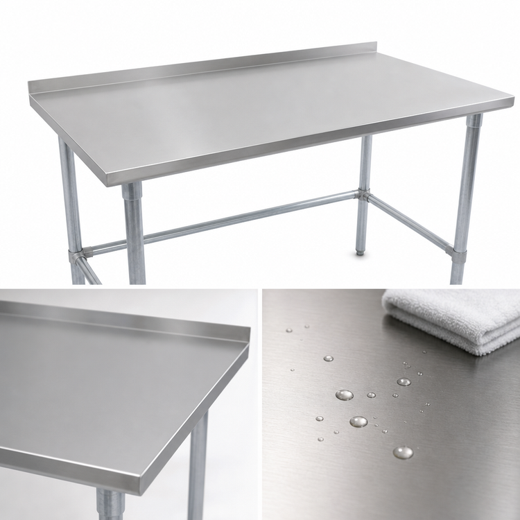 Product image #3 for John Boos Stallion Stainless Steel Work Table with Open Galvanized Base, 1-1/2" Rear Up-Turn, 108" x 36"