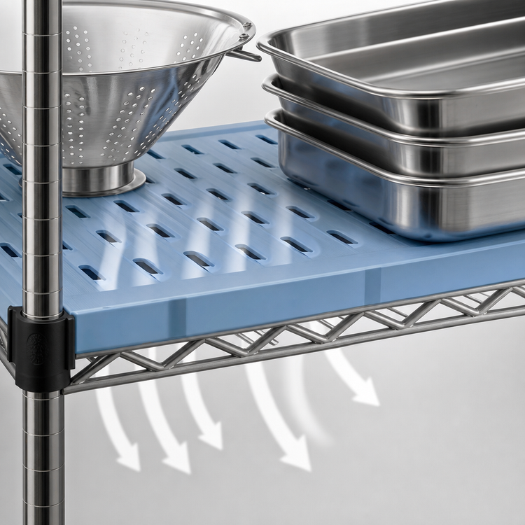 Product image #3 for Eagle Group QuadPlus Louvered Blue Polymer Shelf Mat, 42 x 21 Inches, with Quad-Adjust Frame