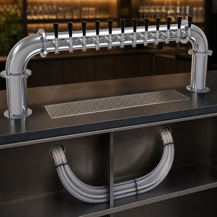 Product image #3 for Glastender Pipe Pass-Thru Countertop Air-Cooled Stainless Steel Draft Dispensing Tower with 12 Faucets